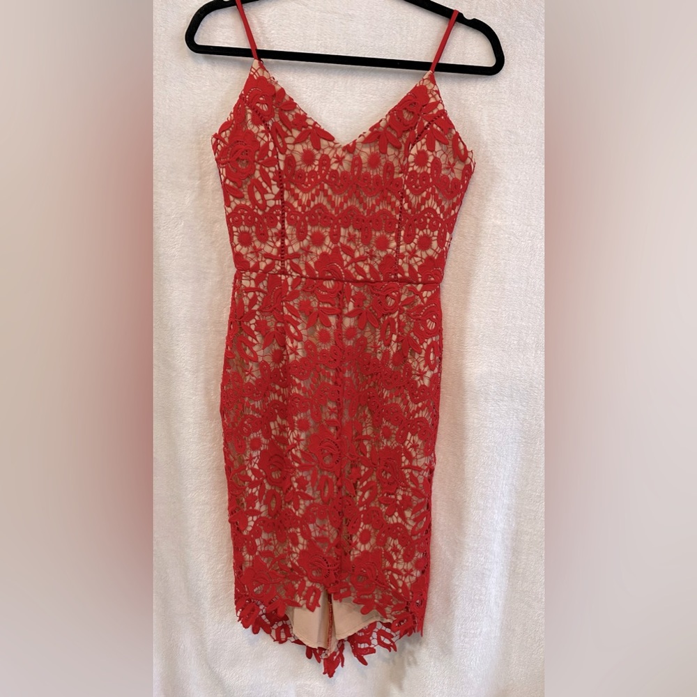 Adelyn Rae Sexy Short Dress Red V neck Lace  XS Party, Cocktail, Night out, Date